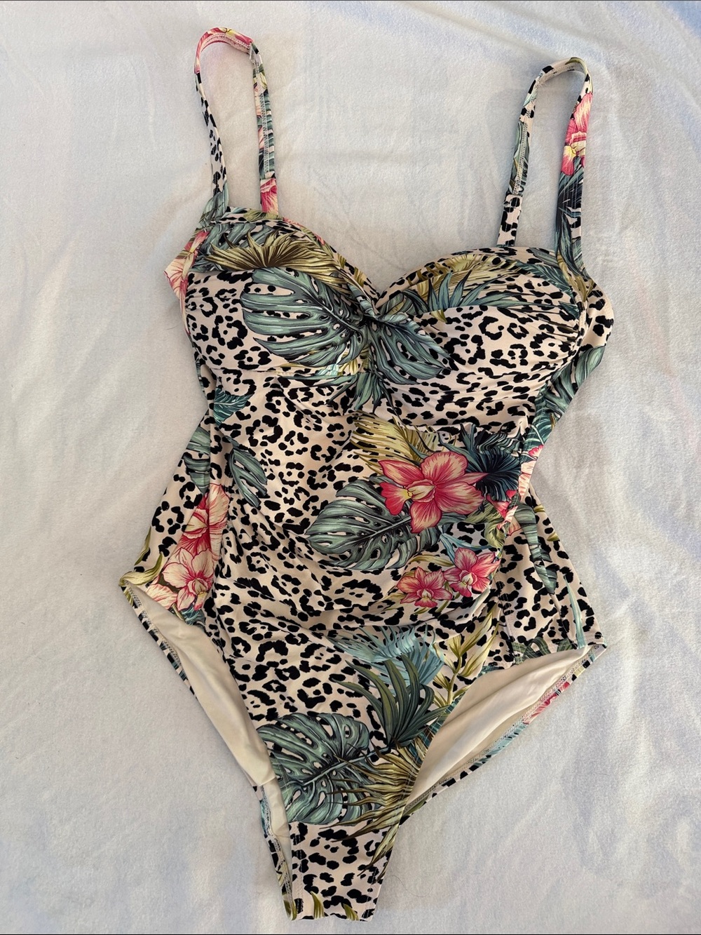 Nip Tuck Women’s Floral & Leopard Print One-Piece Swimsuit - Pink & Green